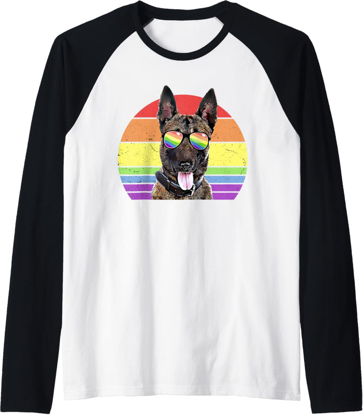 LGBTQ Belgischer Malinois Hund Retro Rainbow Love Pride Raglan