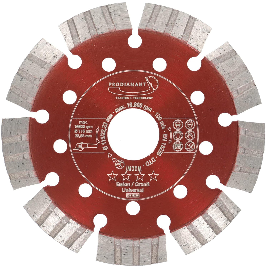 PRODIAMANT Turbo Diamant-Trennscheibe Beton 115mm x 22,23 mm Segmenthöhe 12mm 115/22,23mm, 115/22,23