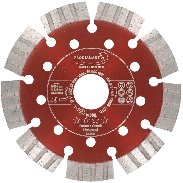 PRODIAMANT Turbo Diamant-Trennscheibe Beton 115mm x 22,23 mm Segmenthöhe 12mm 115/22,23mm, 115/22,23