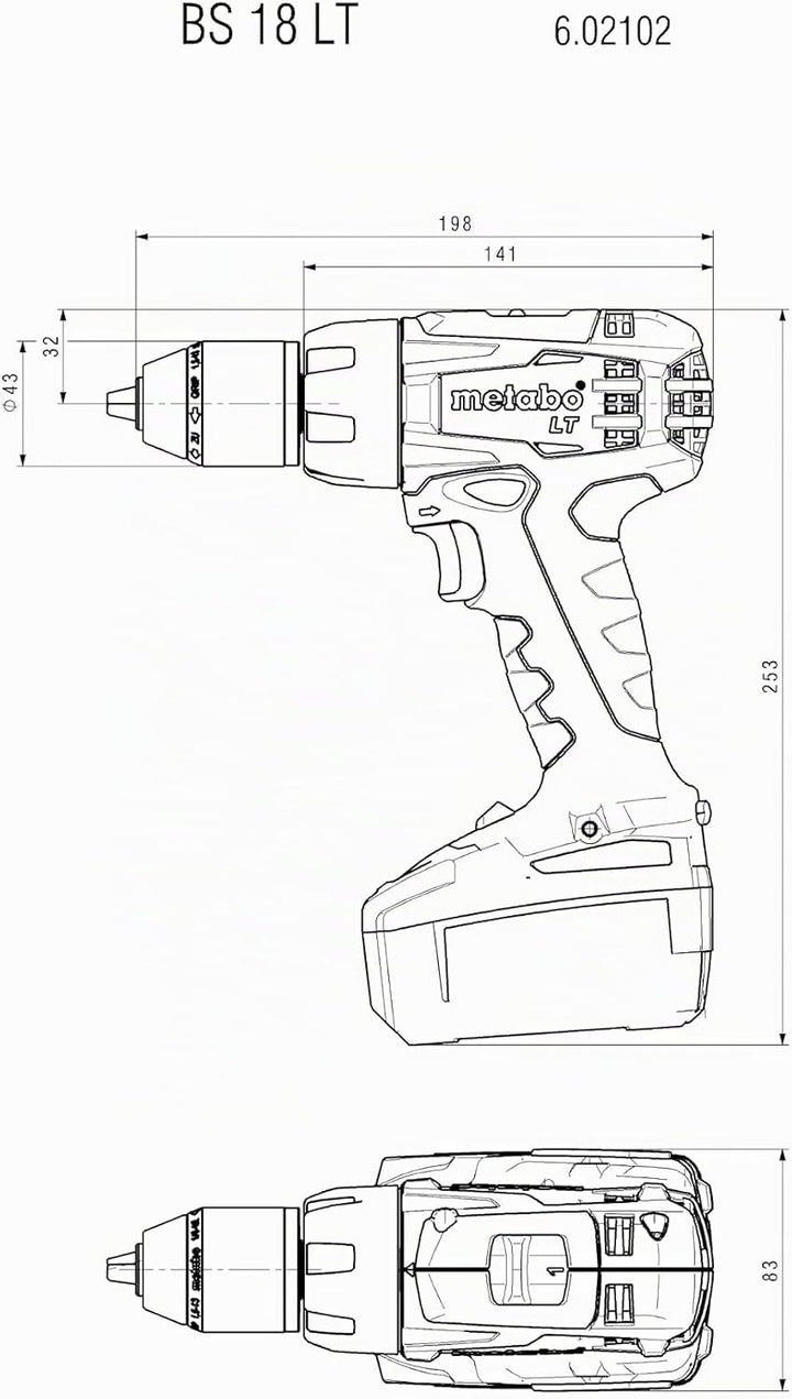 Metabo Akku-Bohrschrauber BS 18 LT Compact (602102530) 18V 2x Li-Ion; Ladegerät ASC 55; metaBOX 145,