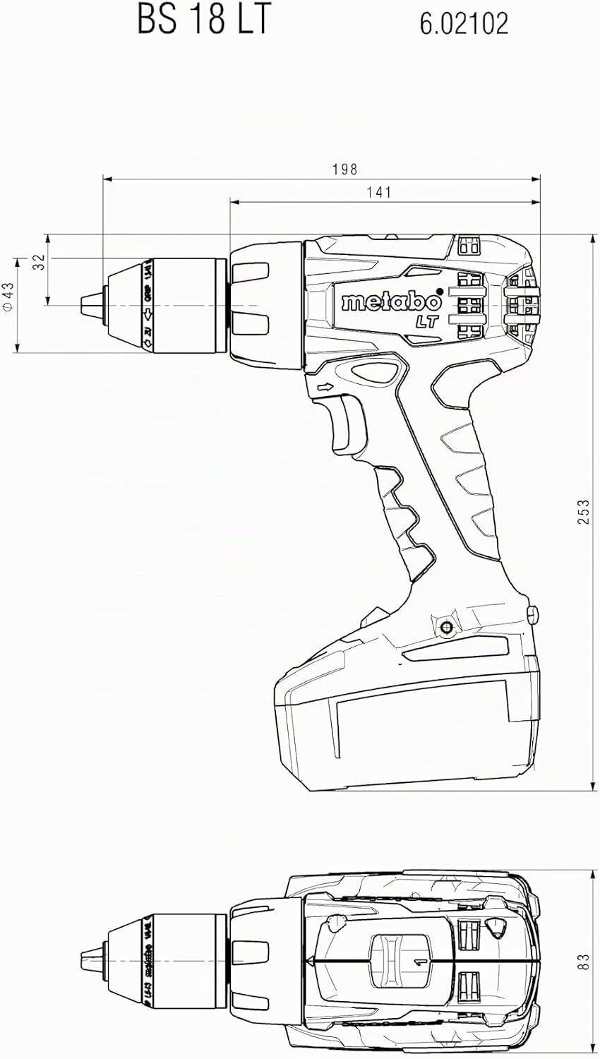 Metabo Akku-Bohrschrauber BS 18 LT (602102840) 18V ; metaBOX 145, Akkuspannung: 18 V, Max. Drehmomen