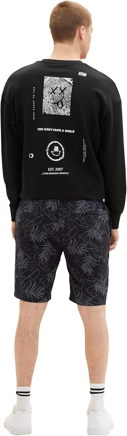 TOM TAILOR Denim Herren Bermuda Shorts aus Leinen XXL 31400 - Black Tonal Leaf Lines Print, XXL 3140