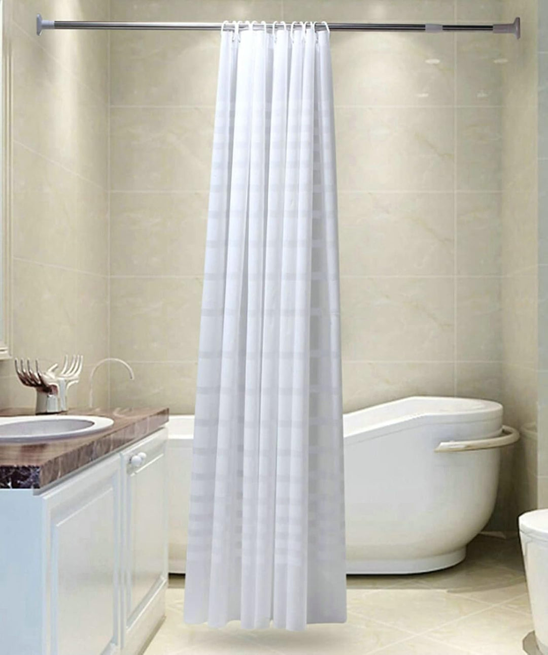 Gualiy Duschvorhang 180x200 Anti-Schimmel, Shower Curtains Weiss Streifen Wasserabweisend Badewanne