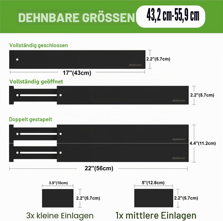 ANTOWIN Schubladentrenner Verstellbar Bambus (43-56 cm), Schubladen Organizer, Gefedert, Küche, Komm
