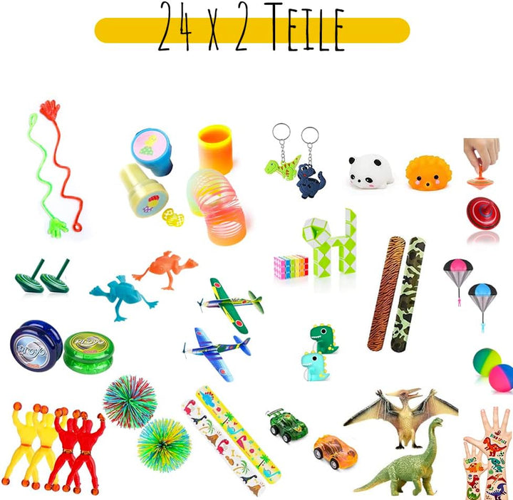 Adventskalender Füllung Set für Kinder - 24 x 2 abwechslungsreiche Inhalte - Spielzeug wie Jojos und