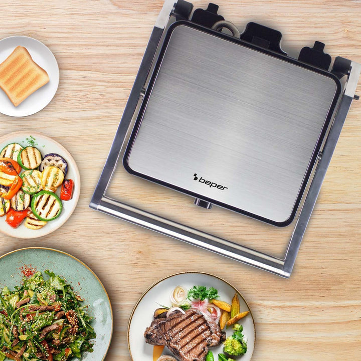 BEPER P101TOS503 GRAND GRILL 3-in-1 Multifunktions-Elektrogrill – Steakpfanne, Panini-Grillplatte un