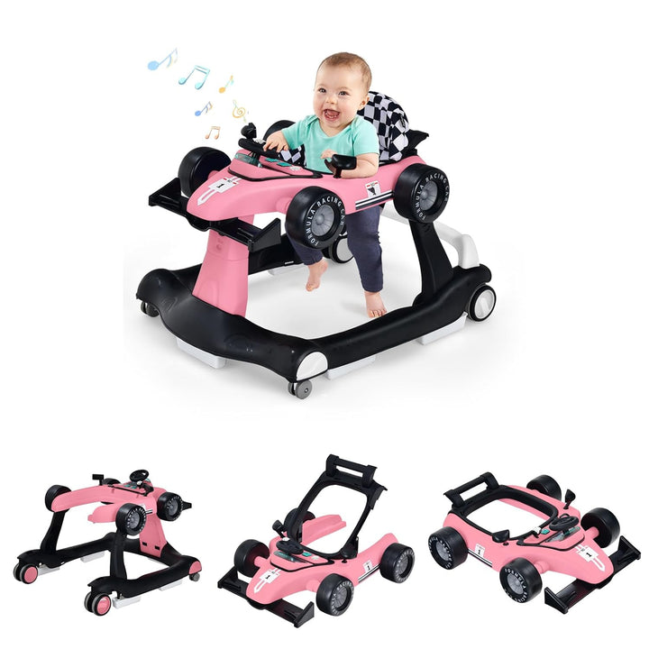 DREAMADE Lauflernhilfe, 4 in 1 Autoförmiger Lauflernwagen mit einstellbarer Geschwindigkeit, Musik &