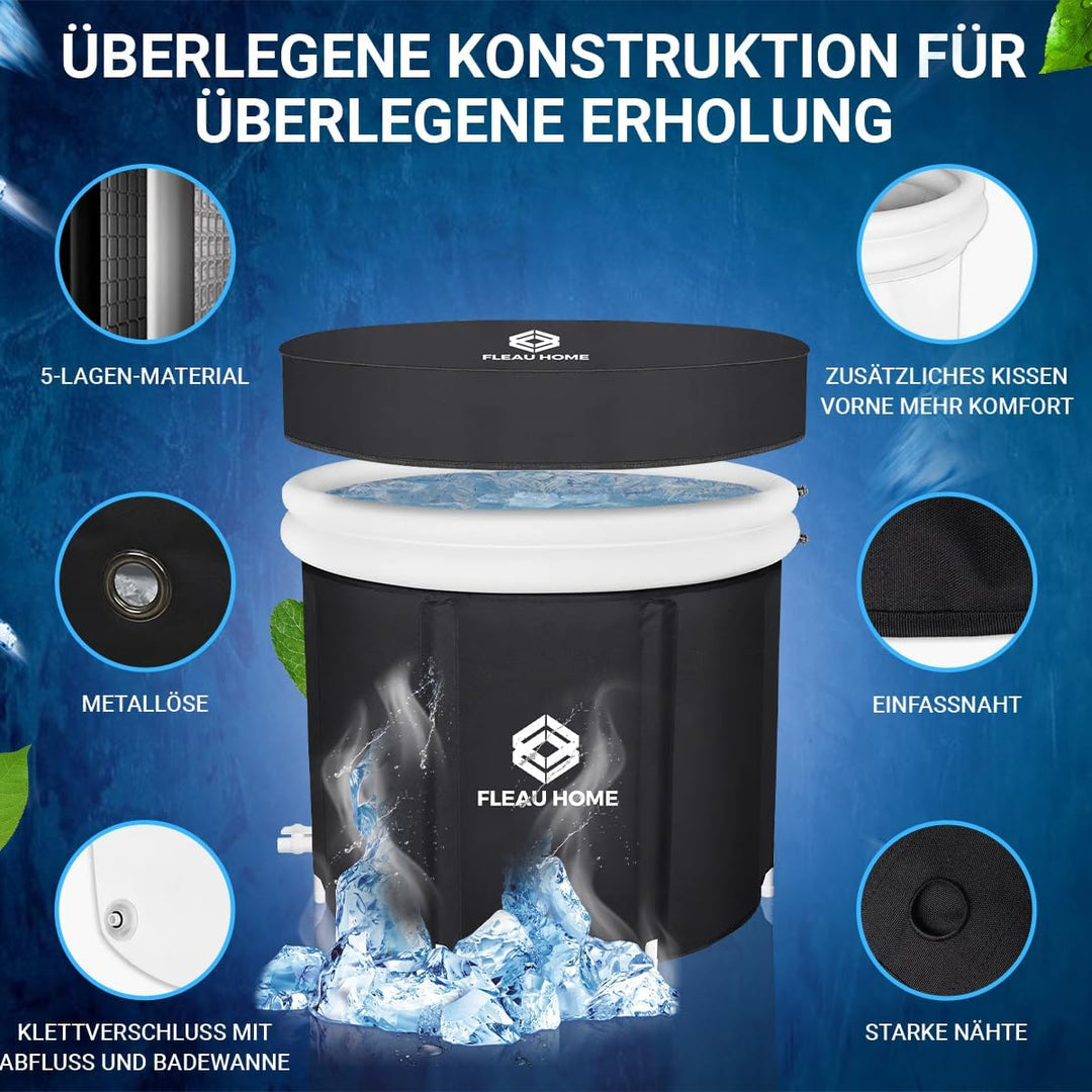 Fleau Home Eisbad XXL PRO - Sitzbad mit Deckel & Pumpe - Einzigartiges Isoliermodell - Doppelsitzkis