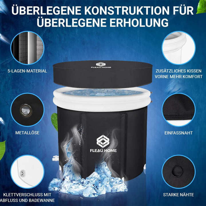 Fleau Home Eisbad XXL PRO - Sitzbad mit Deckel & Pumpe - Einzigartiges Isoliermodell - Doppelsitzkis