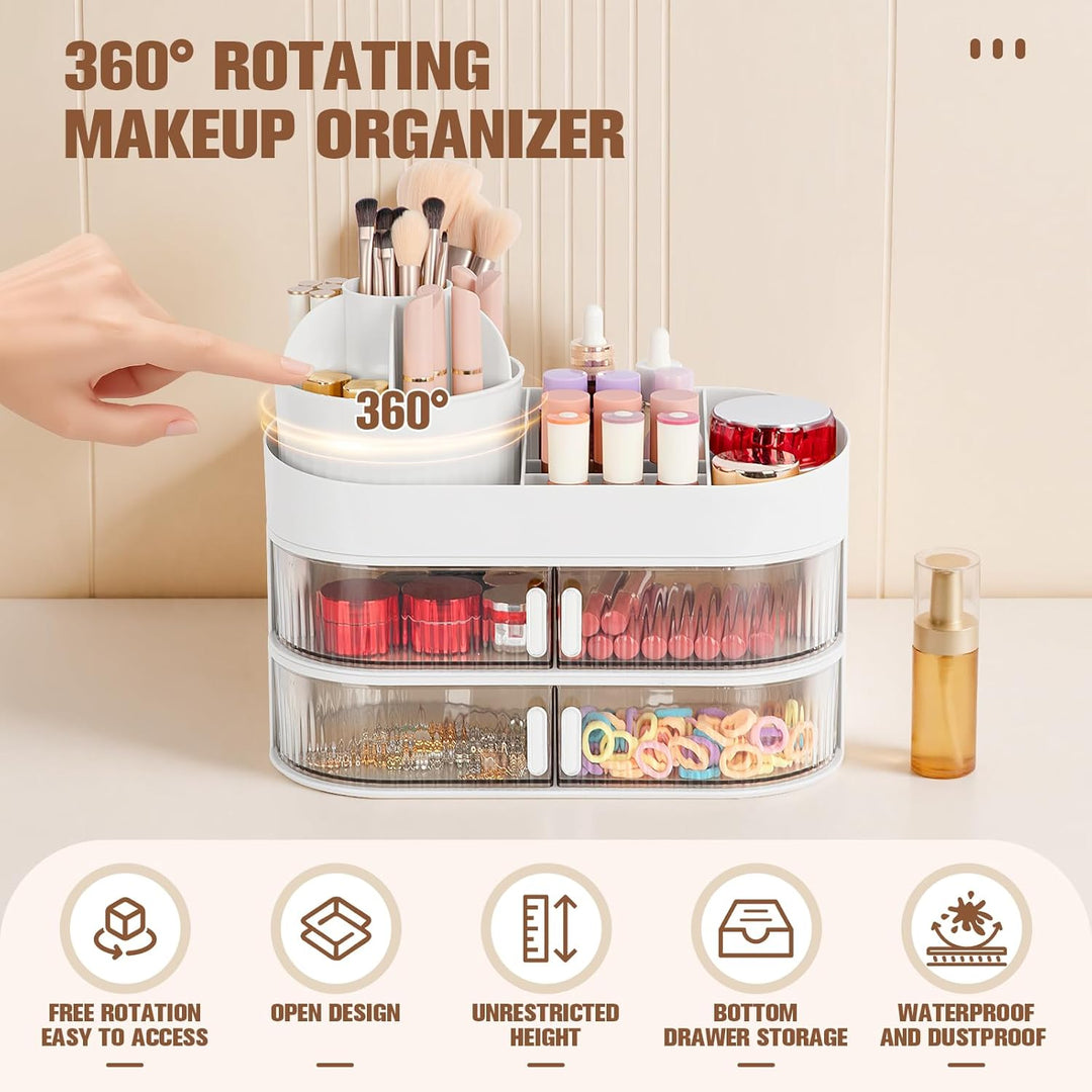 FoiiLiio Make Up Kosmetik Organizer mit Drehbarer Schubladen, Beauty Makeup Organizer Schminktisch,
