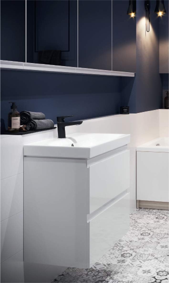 VBChome Badmöbel GRAU 50 x 40 cm Set Hochglanz Slim Waschbecken mit Unterschrank Waschtisch 2-Schubl