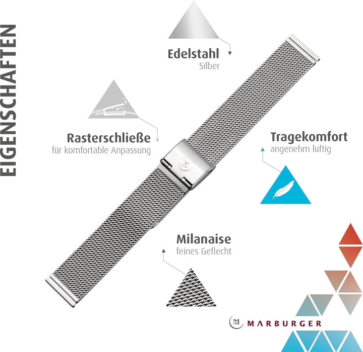 MARBURGER Uhrenarmband 20mm Edelstahl Silber - Werkzeug Montage Set 84904200020