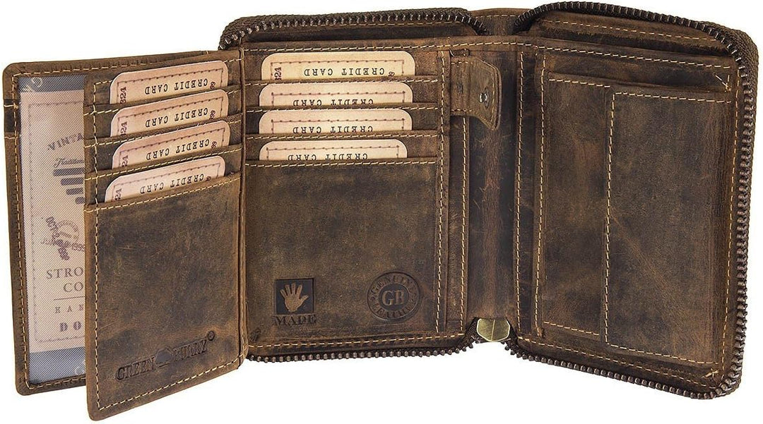 Greenburry Green Burry Zipper Wallet Brown, aus Leder, Herren, unisex Braun, Braun