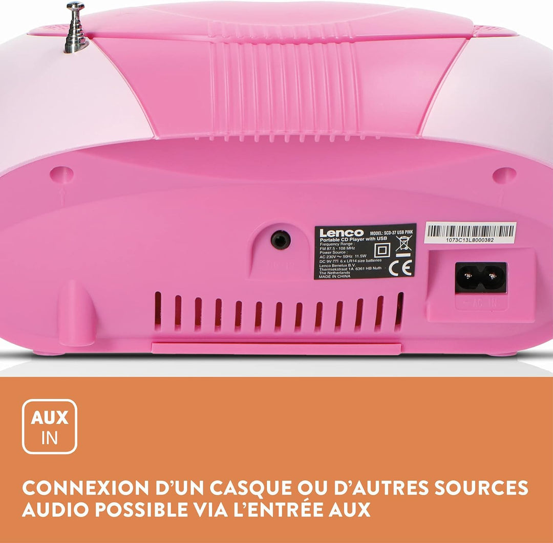 Lenco SCD-37 - CD-Player für Kinder - CD-Radio - Stereoanlage - Boombox - UKW Radiotuner - USB Ansch