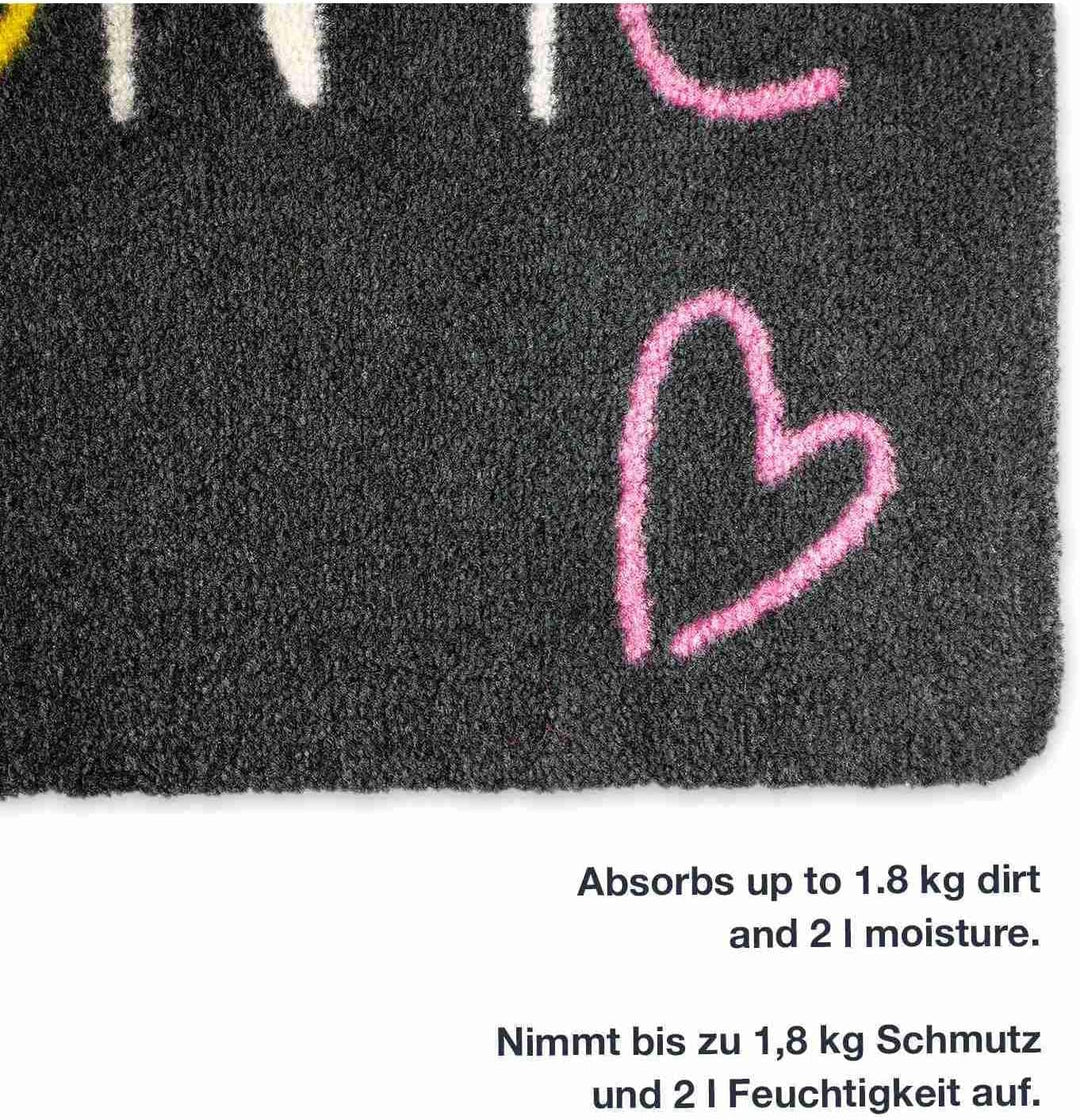 NEU! Waschbare Fussmatte Welcome Heart 40x60cm Grau ohne Rand - rutschfest und einfach zu säubern 40