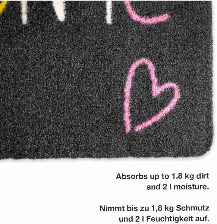 NEU! Waschbare Fussmatte Welcome Heart 40x60cm Grau ohne Rand - rutschfest und einfach zu säubern 40
