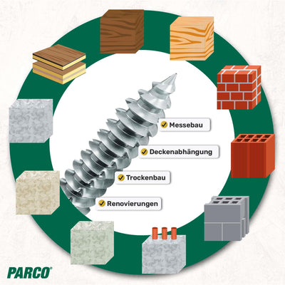 PARCO Fensterrahmenschrauben Universal 7,5x302 mm Senkkopf TX30 100 Stück 7,5 x 302 mm - 100 Stück,