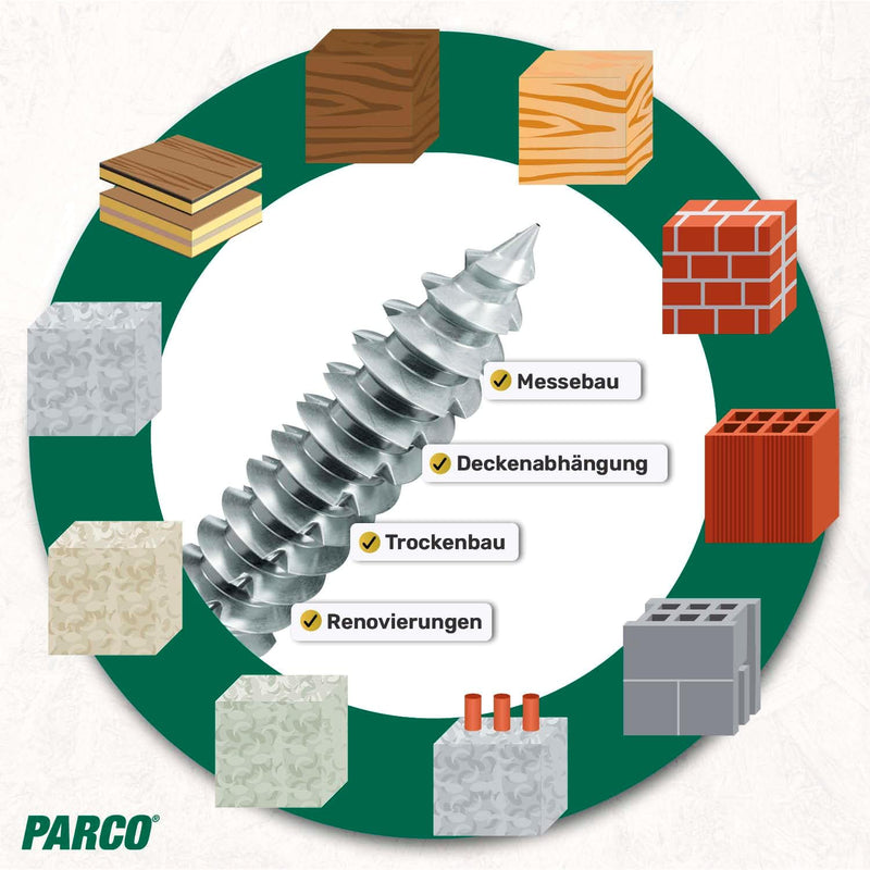 PARCO Fensterrahmenschrauben Universal 7,5x302 mm Senkkopf TX30 100 Stück 7,5 x 302 mm - 100 Stück,
