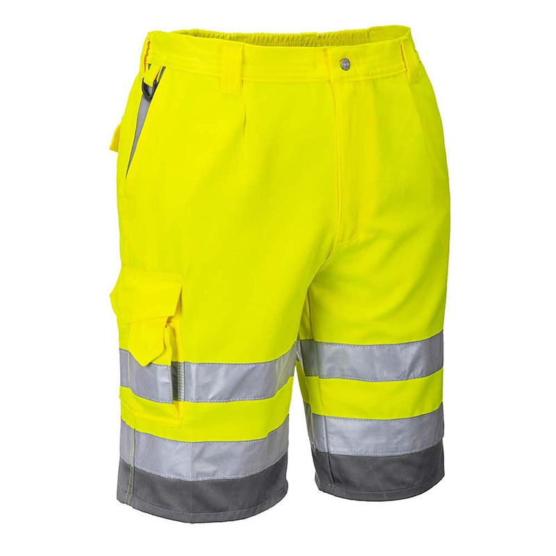 Portwest Warnschutz-Shorts aus Polyester-Baumwolle, Grösse: S, Farbe: Gelb/Grau, E043YGYS