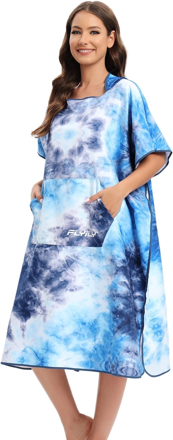 FLYILY Microfaser Surf Poncho Handtuch mit Kapuze Bademantel zum Schwimmen und Strand wechseln Einhe