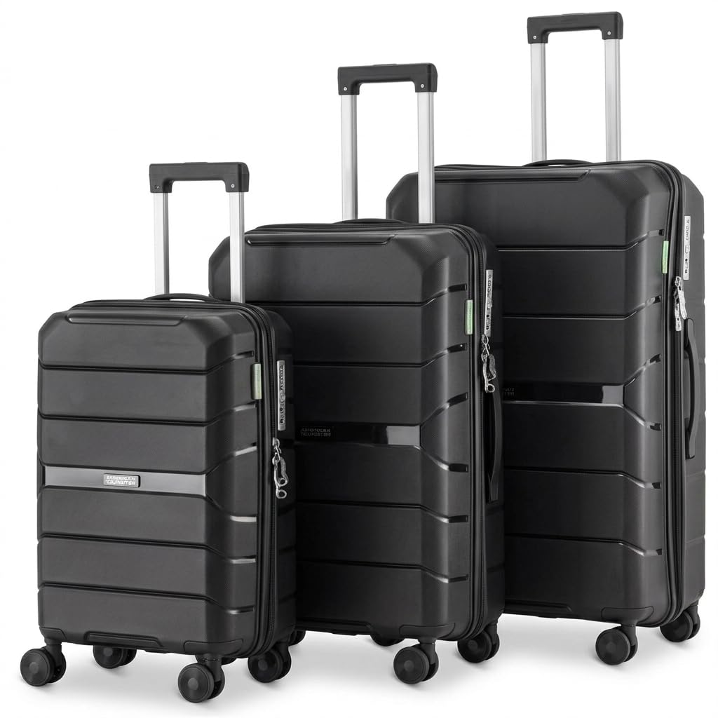 Urban Adventurer Kofferset 3-teilig 232L – Schwarz – Hartschalenkoffer mit Zahlenschloss &amp; 4 Rollen
