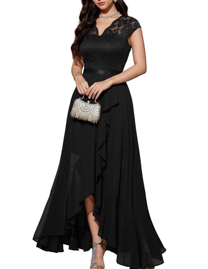 Bbonlinedress Abendkleider elegant für Hochzeit Spitzenkleid Chiffon Hi-Lo Kleid Brautjunferkleid Pa