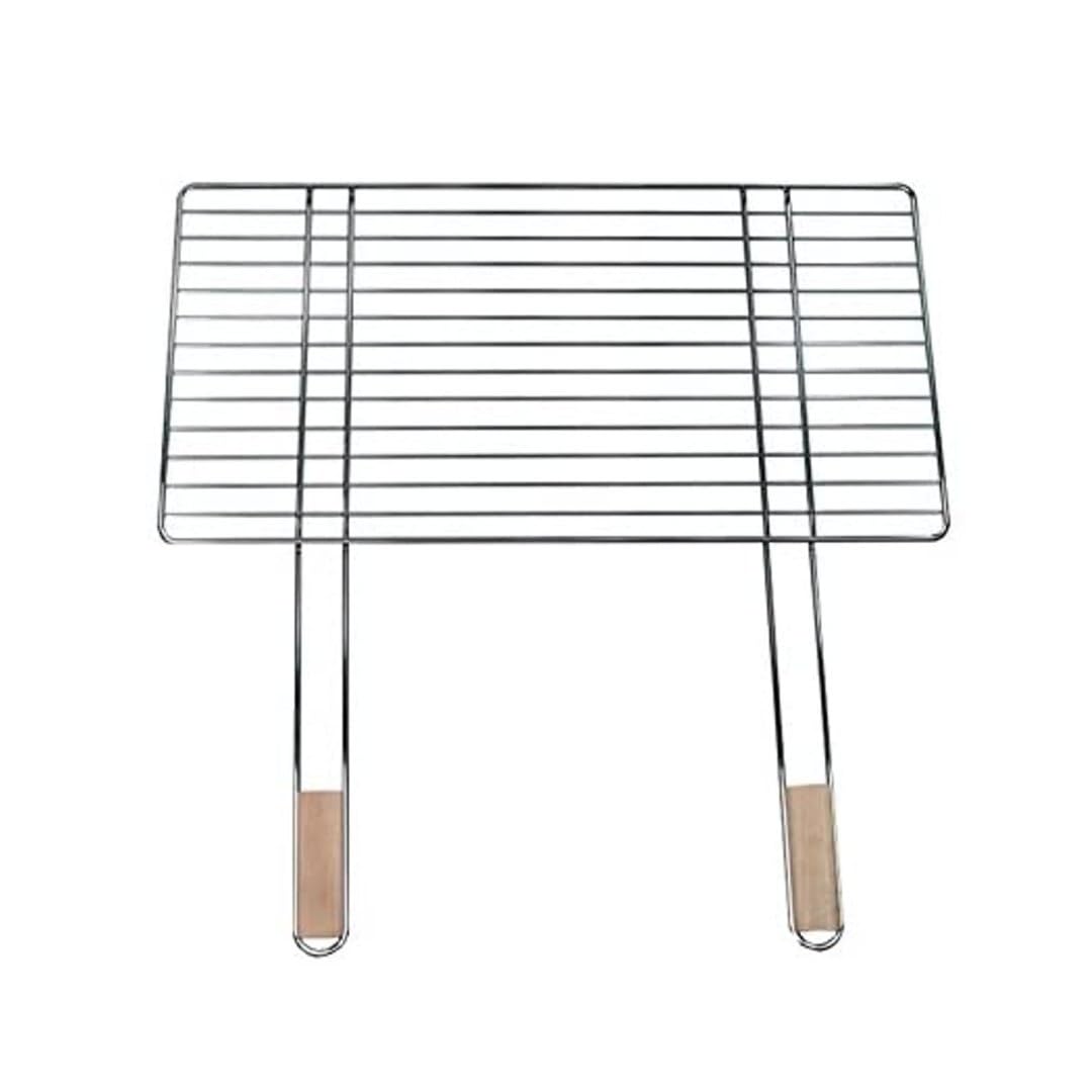 Grillrost 68x40cm mit 2 Holzgriffen Stahl verchromt Grillgitter Grillaufsatz Ersatzrost