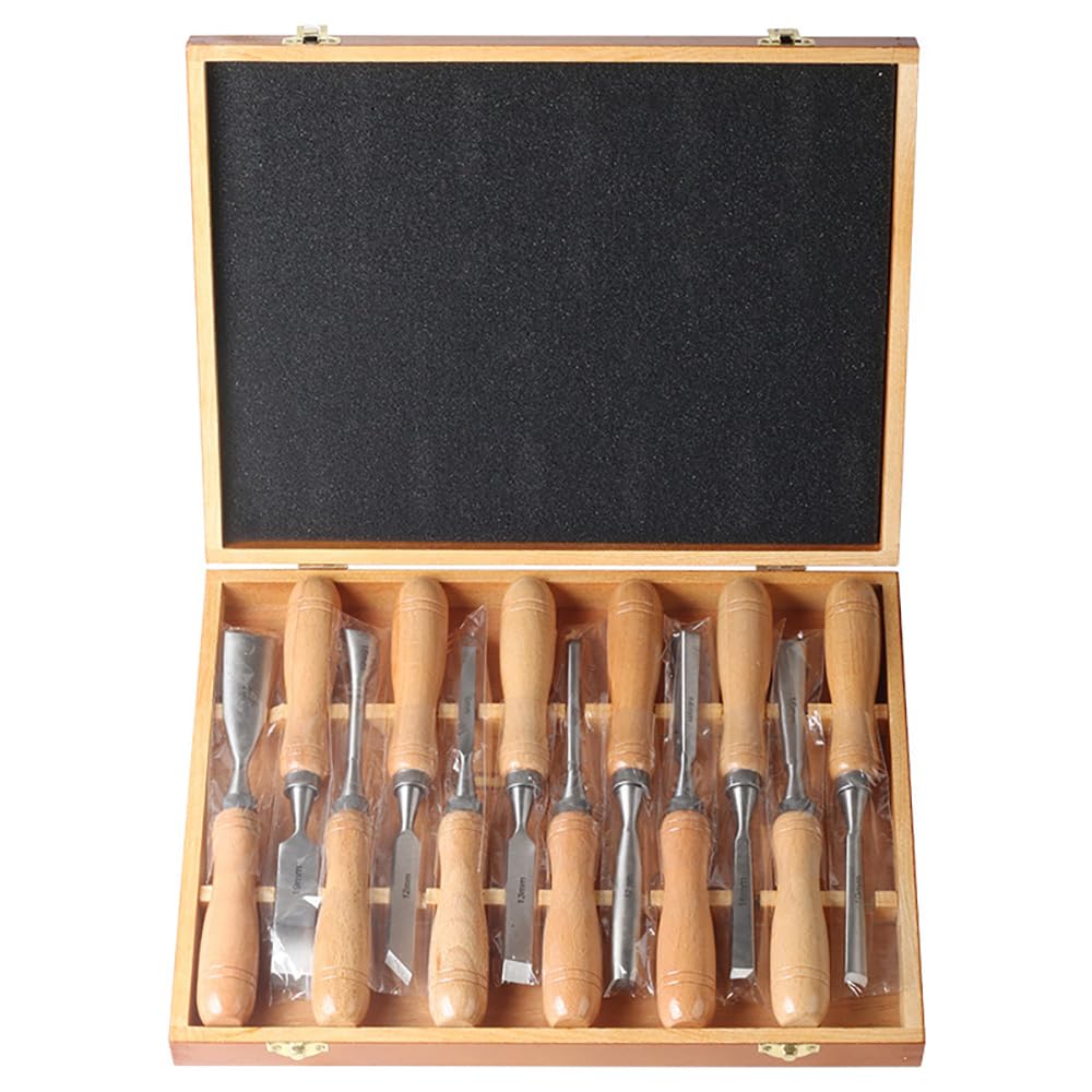 NEWFUN Stechbeitel set für holz, 12 Stück Holz-Drehmeissel-Set für Holzbearbeitung Holzschnitzerei-E