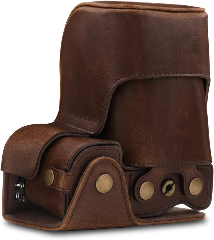 MegaGear Ever Ready Leder Kameratasche mit Trageriemen kompatibel mit Sony Alpha A6100, A6400 (18-13