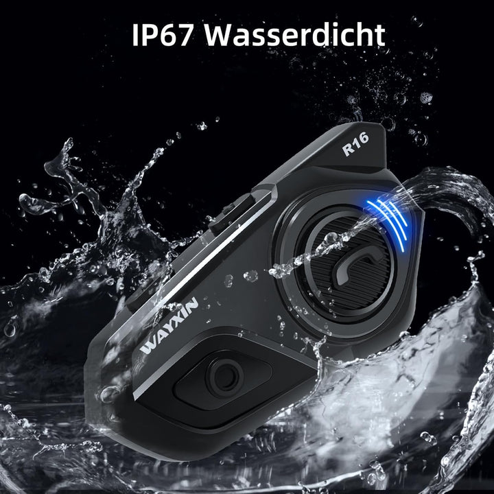 R16 Motorrad Bluetooth Headset –motorradhelm -Intercom mit Dual-Chip, Multi-Audio,IP67 wasserdicht,