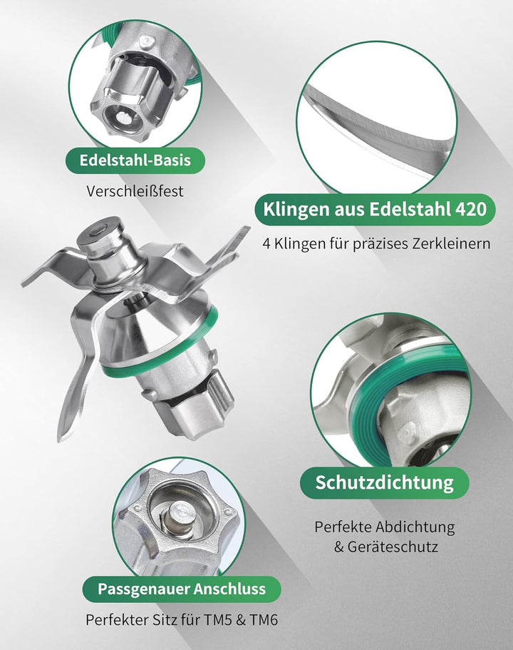 TM5 Messer für Thermomix TM5 TM6 Ersatzmesser aus Voll Edelstahl Mixmesser mit Dichtring rostfrei &