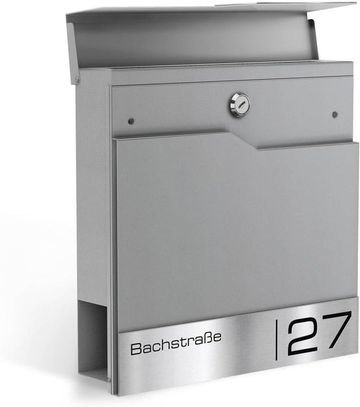 Metzler Briefkasten in RAL 9007 Graualuminium Enno - Wandbriefkasten mit V2A Edelstahl-Namensschild