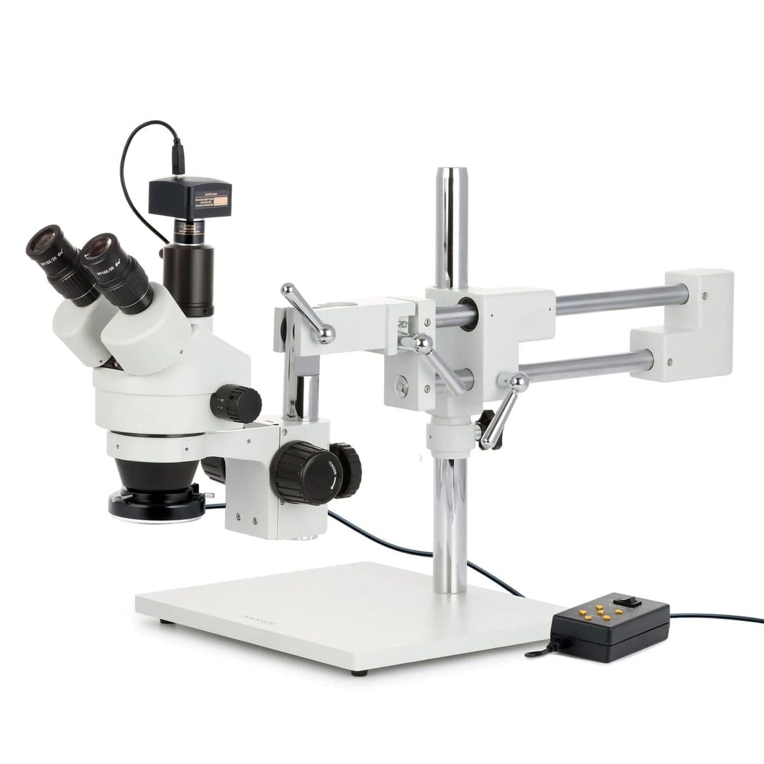 AmScope SM-4TZZ-144A-10M Trinokulares Stereomikroskop mit 4-Zonen-144-LED-Ringlicht und 10MP-Kamera,