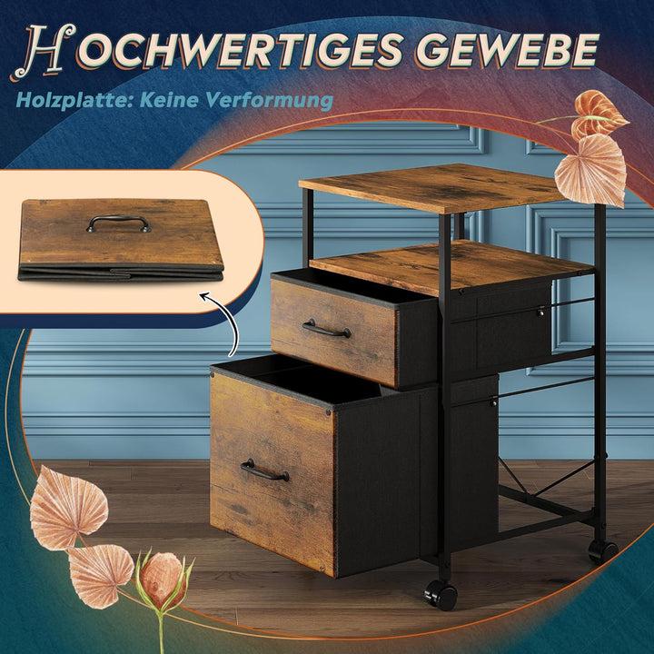 Devaise Rollcontainer, Aktenschrank mit 2 Schubladen und Offenes Fach, Büroschrank mit Feststellbare