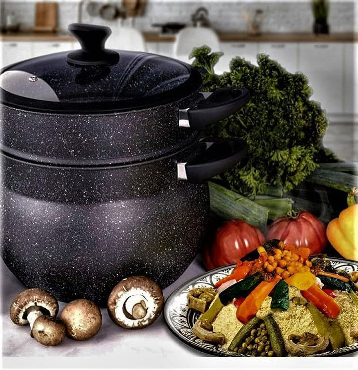 Royal Swiss® Couscous- & Dampf-Topf 10 L – Aluminium mit Stone-Beschichtung – Für alle Herdarten ink