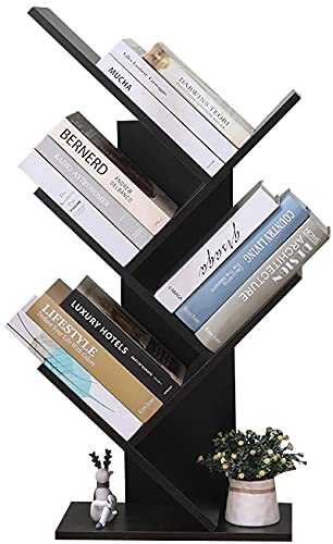 Etnicart Modernes Bücherregal mit Baum freistehend Bücherregal CD Holz MDF Regale Nachttisch 40x20x7