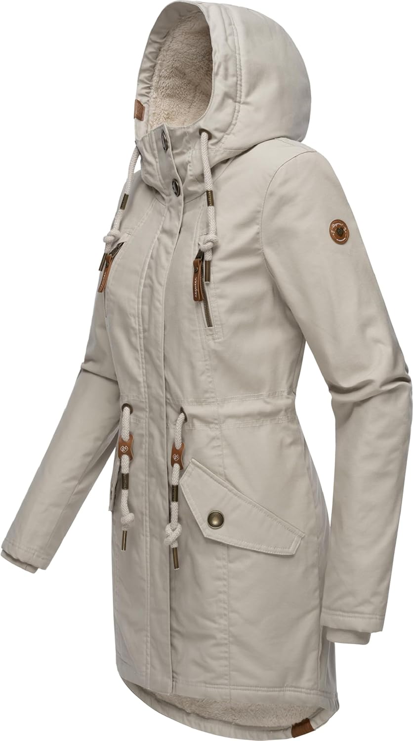 Ragwear Damen Mantel lange warme Winterjacke mit Teddyfell-Kapuze Elsie Intl XS-6XL 3XL Zinc24, 3XL