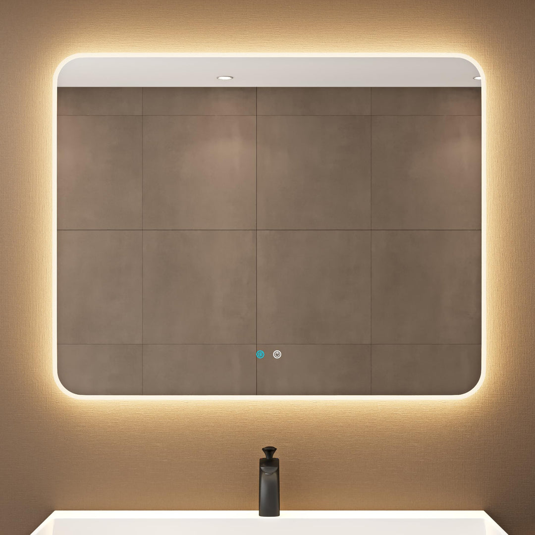 dopporo LED Badspiegel 100x80cm Badzimmerspiegel mit Beleuchtung Spiegel mit runden Ecken Wandspiege