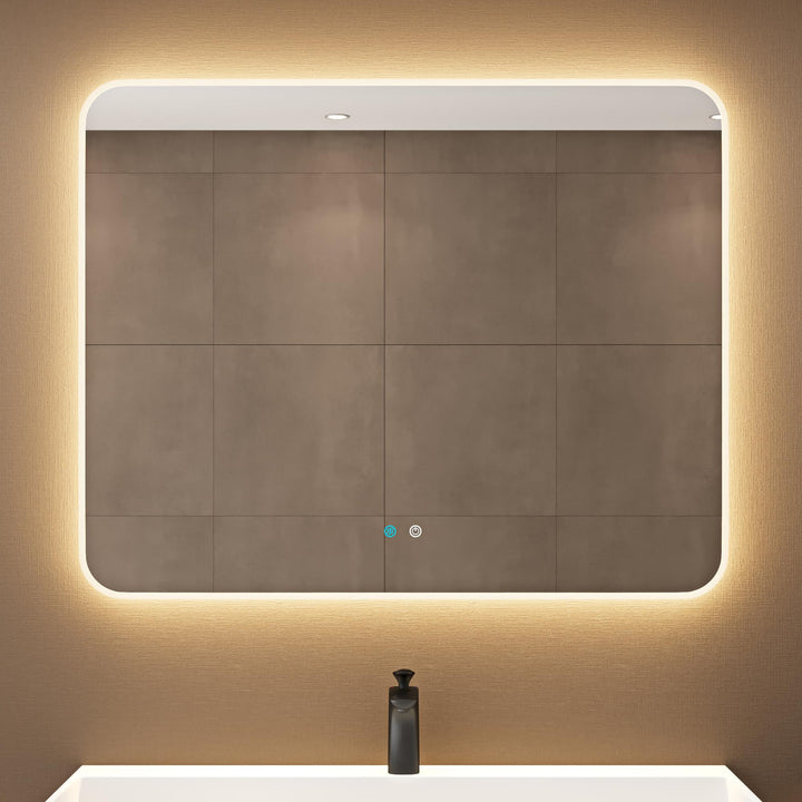 dopporo LED Badspiegel 100x80cm Badzimmerspiegel mit Beleuchtung Spiegel mit runden Ecken Wandspiege