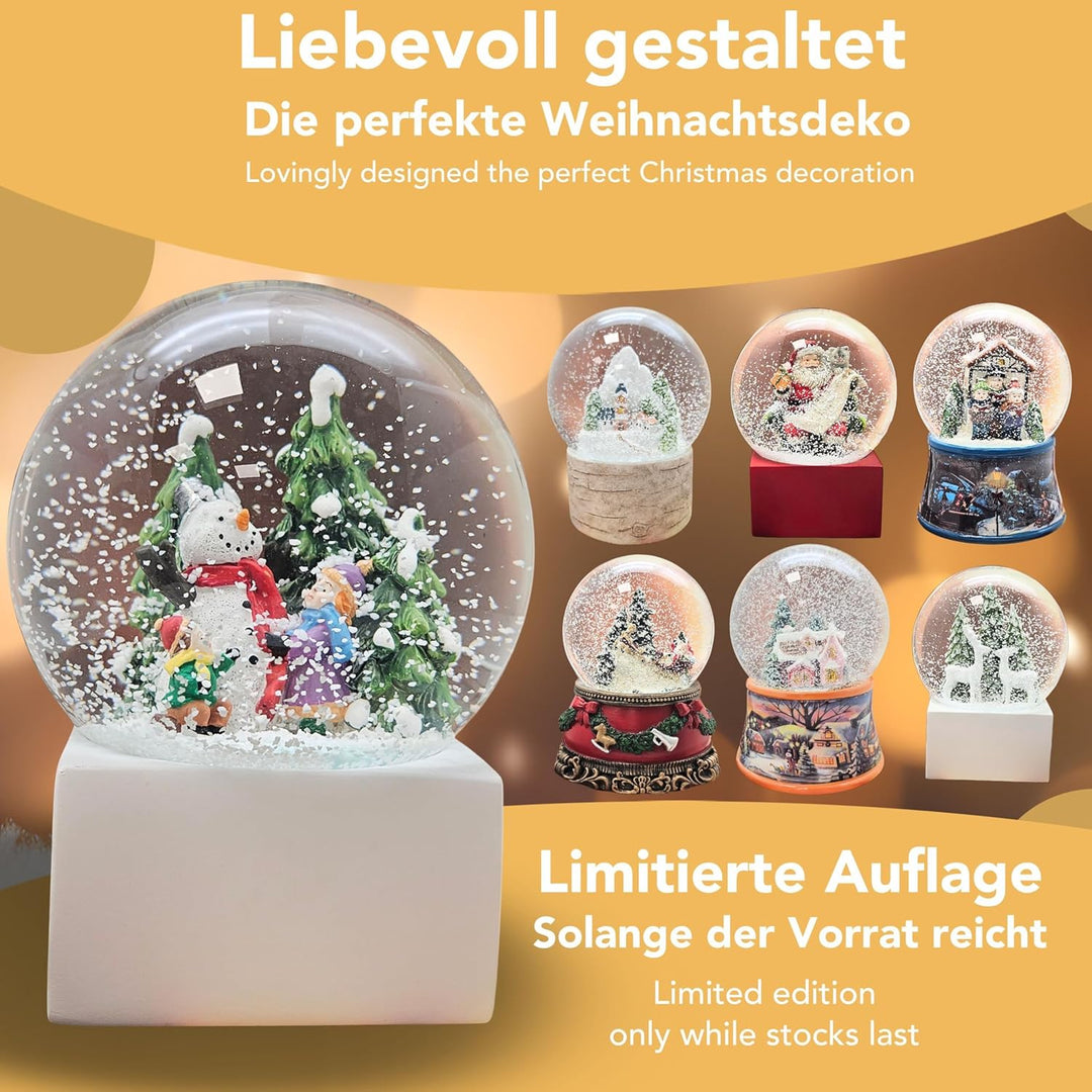 Minium Collection 20122 Schneekugel Weihnacht Stimmung Schneemann Bauen Winterszene auf Sockel weiss