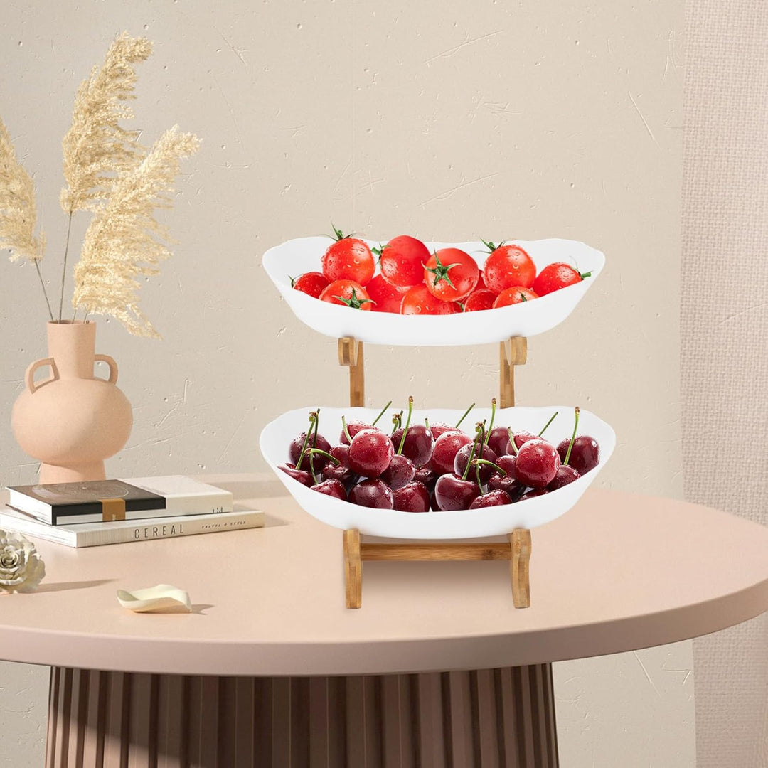 2-stöckige Obstschale Keramik Obst Etagere mit 2 Etagen Platzsparendes Obstkorb Etagere Obstkorbstän