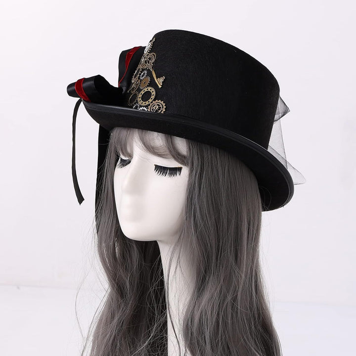 COSDREAMER Unisex Steampunk Zylinder Halloween Kostüm Hut mit Brille Schwarz Schwarz 7 58, Schwarz 7