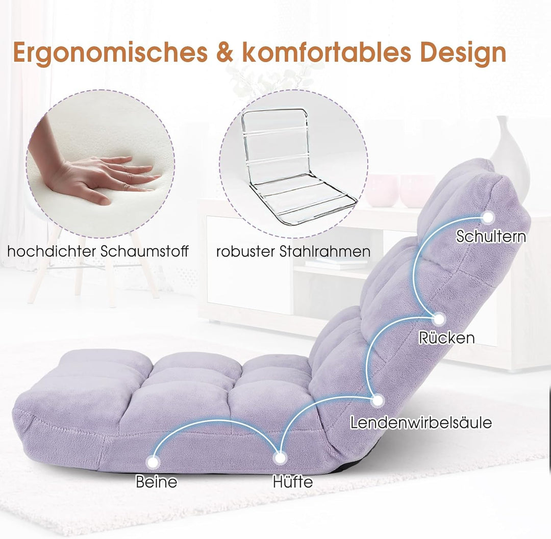 RELAX4LIFE Bodenstuhl Faltbar, Lazy Sofa, Meditationsstuhl, Bodensessel mit Verstellbarer Lehne, für
