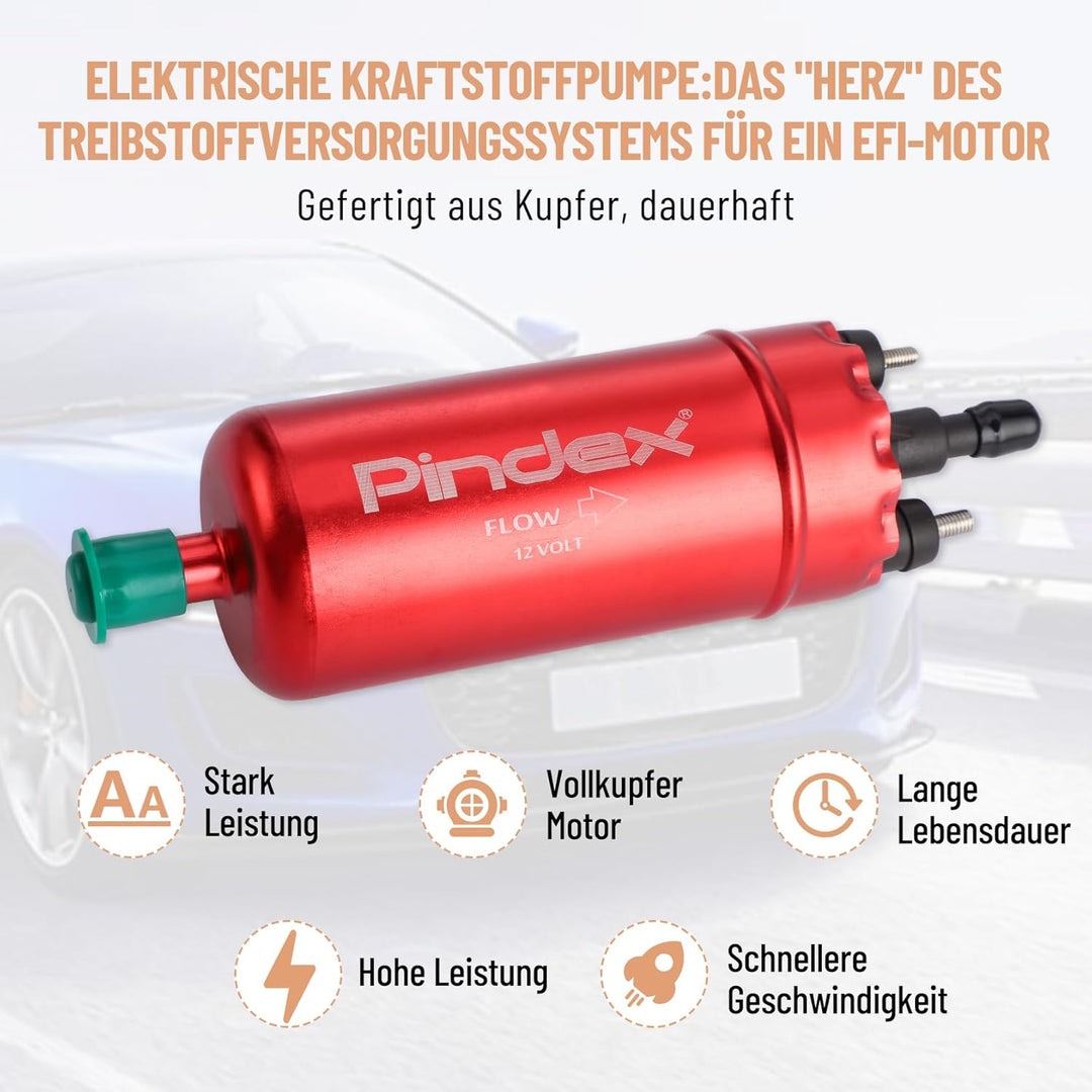 Pindex Elektrische Kraftstoffpumpe 12V 0580464070, elektr. Hochdruckkraftstoffpumpe 8.5Bar mit Dämpf