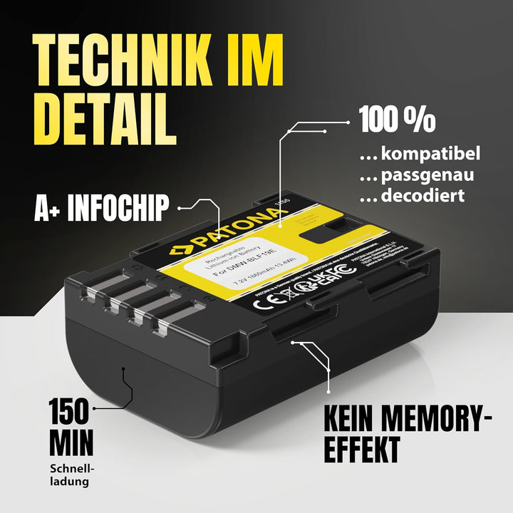 PATONA 2X Akku DMW-BLF19E Kompatibel mit Panasonic Lumix DMC-GH3, DMC-GH4, DMC-GH4, DC-G9