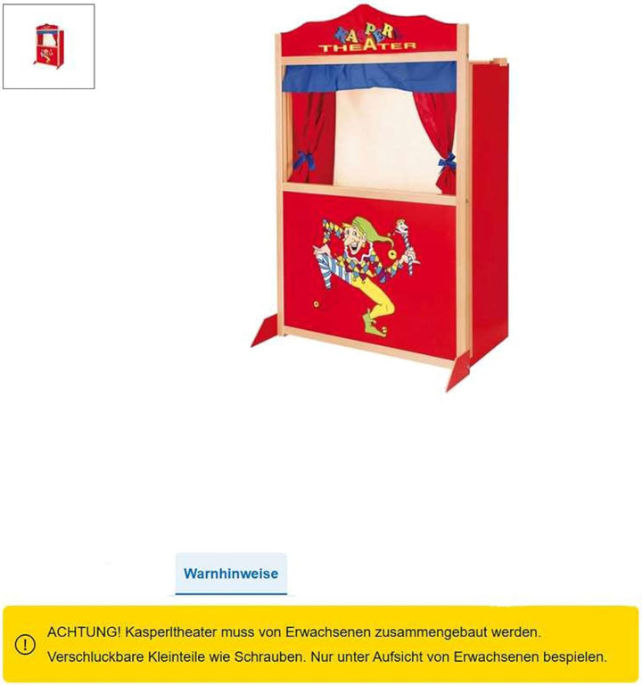 ToyToyToy Handpuppentheater grosses Puppentheater Kasperltheater 120 cm aus Holz