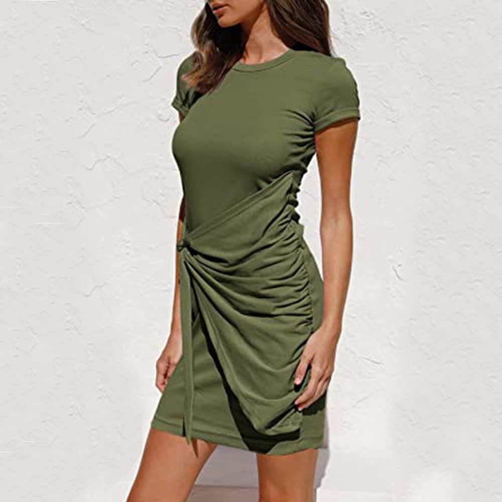 Damen Sommerkleider Rundhalsausschnitt Kurzarm Eng anliegendes Wickelkleid Kurzarm Urban Classics Pl