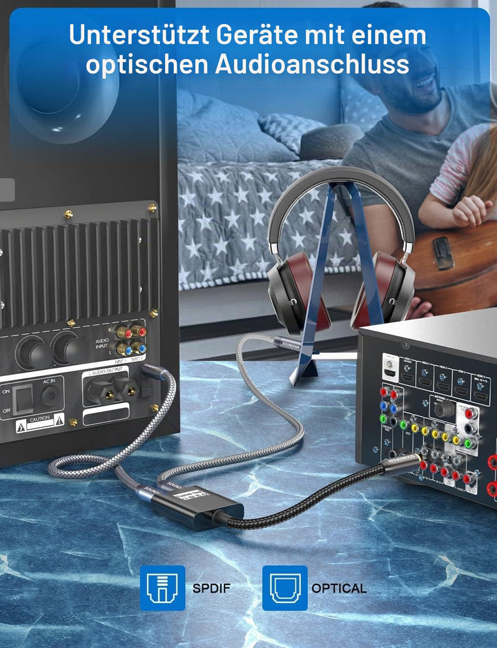 SOUNDFAM Toslink Splitter 1 In 2 Out Optisches Kabel Splitter Digitaler Audio Optischer Splitter Ada