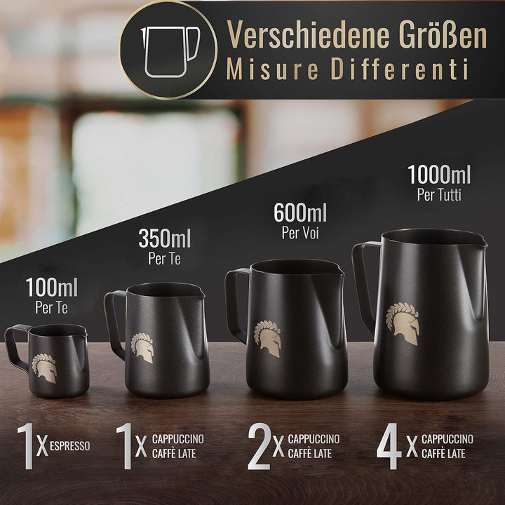 Barista Legends® Milchkännchen Edelstahl 600ml - mit speziellem Latte Art Ausguss - Milchkanne für H