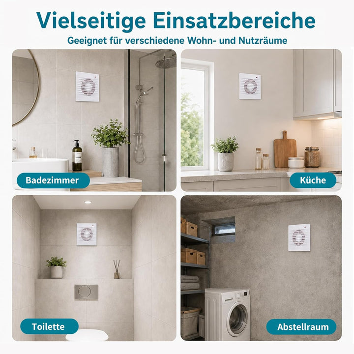 Badlüfter 100mm, 142m³/h Abluftventilator Küche, Badlüfter mit Rückstauklappe, 1.5m EU-Netzkabel für